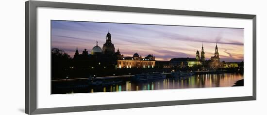 Reflection of Buildings on Water, Dresden Frauenkirche, River Elbe, Dresden, Saxony, Germany-null-Framed Photographic Print