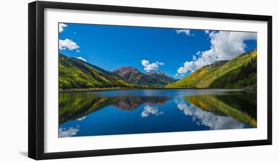 Reflection of clouds and mountain in Crystal Lakes, U.S. Route 550, Colorado, USA-null-Framed Photographic Print