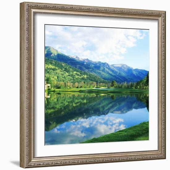 Reflection of Clouds on Water, Teton Pines Golf Course, Jackson, Wyoming, USA-null-Framed Photographic Print