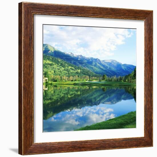 Reflection of Clouds on Water, Teton Pines Golf Course, Jackson, Wyoming, USA-null-Framed Photographic Print