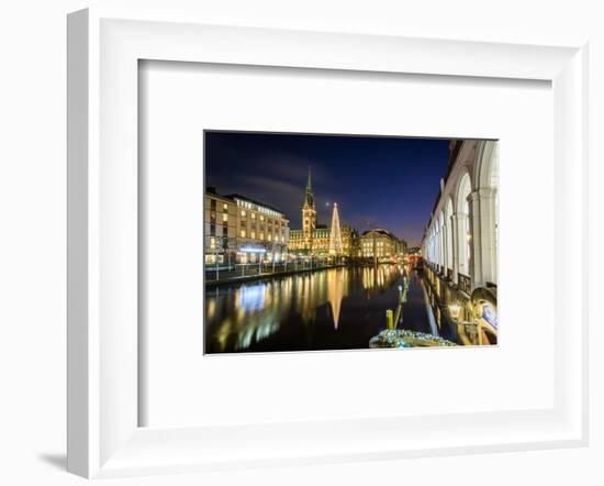 Reflection of Hamburg's Town Hall (Rathaus) and Christmas Market at blue hour, Hamburg, Germany-Matt Parry-Framed Photographic Print