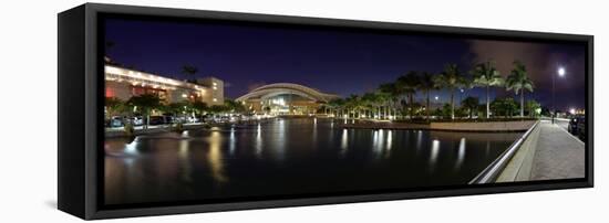 Reflection of lights on water, Puerto Rico Convention Center, Isla Grande, Santurce, San Juan, P...-null-Framed Premier Image Canvas
