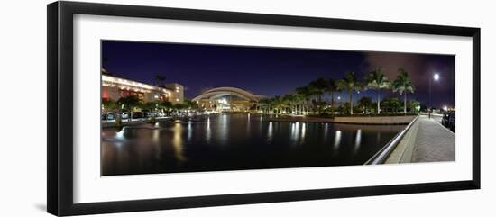 Reflection of lights on water, Puerto Rico Convention Center, Isla Grande, Santurce, San Juan, P...-null-Framed Photographic Print