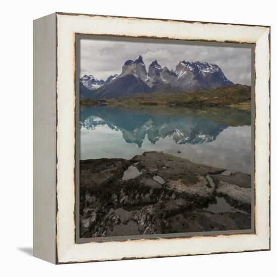 Reflection of Mountain Peak in a Lake, Torres Del Paine, Lake Pehoe-null-Framed Stretched Canvas