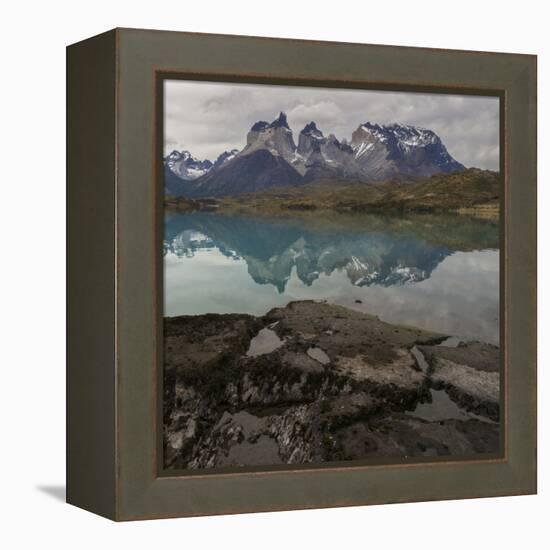 Reflection of Mountain Peak in a Lake, Torres Del Paine, Lake Pehoe-null-Framed Stretched Canvas