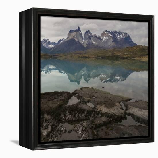 Reflection of Mountain Peak in a Lake, Torres Del Paine, Lake Pehoe-null-Framed Stretched Canvas