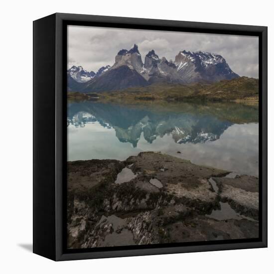 Reflection of Mountain Peak in a Lake, Torres Del Paine, Lake Pehoe-null-Framed Stretched Canvas