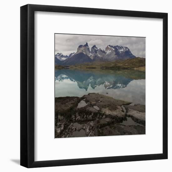 Reflection of Mountain Peak in a Lake, Torres Del Paine, Lake Pehoe-null-Framed Art Print