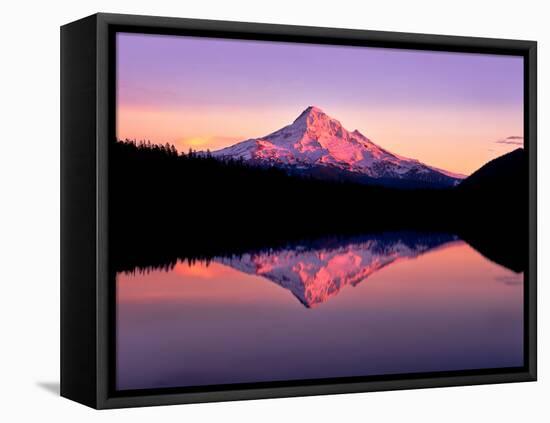 Reflection of mountain range in a lake, Mt Hood, Lost Lake, Mt Hood National Forest, Oregon, USA-null-Framed Premier Image Canvas