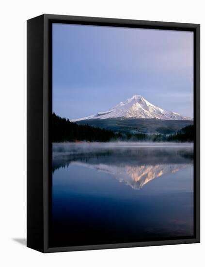 Reflection of mountain range in a lake, Mt Hood, Trillium Lake, Mt Hood National Forest, Oregon...-null-Framed Premier Image Canvas