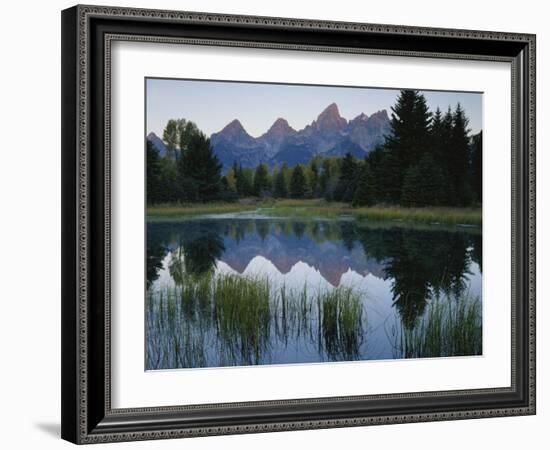 Reflection of Mountains in River, Schwabacher's Landing, Grand Teton National Park, Wyoming, USA-Scott T^ Smith-Framed Photographic Print