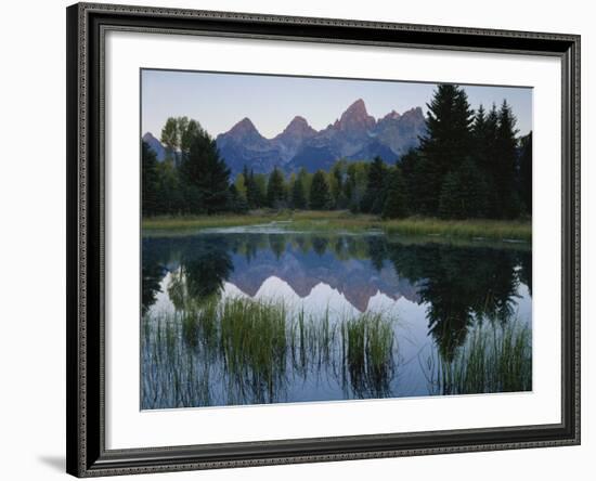 Reflection of Mountains in River, Schwabacher's Landing, Grand Teton National Park, Wyoming, USA-Scott T^ Smith-Framed Photographic Print