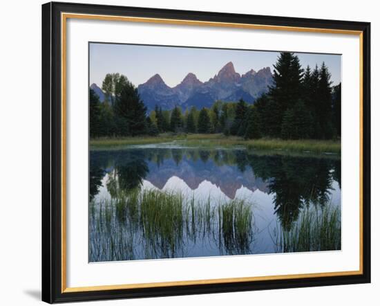 Reflection of Mountains in River, Schwabacher's Landing, Grand Teton National Park, Wyoming, USA-Scott T^ Smith-Framed Photographic Print