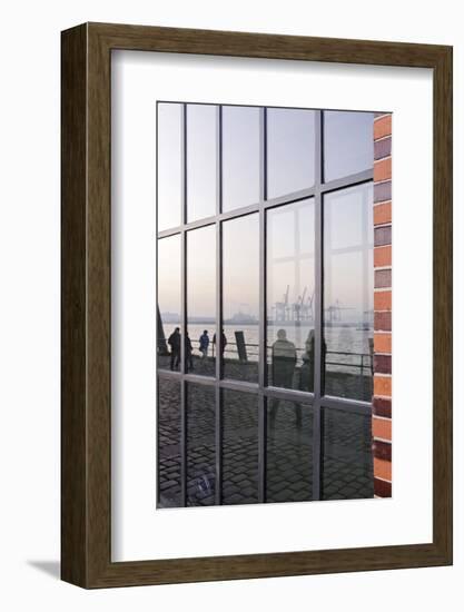 Reflection of People and the Elbe in the Hamburg Harbour with Fog, Fish Auction Hall, St Pauli-Axel Schmies-Framed Photographic Print