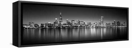 Reflection of skyscrapers in a lake, Lake Michigan, Digital Composite, Chicago, Cook County, Ill...-null-Framed Stretched Canvas