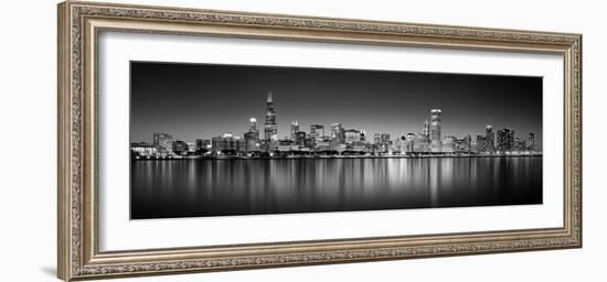 Reflection of skyscrapers in a lake, Lake Michigan, Digital Composite, Chicago, Cook County, Ill...-null-Framed Photographic Print