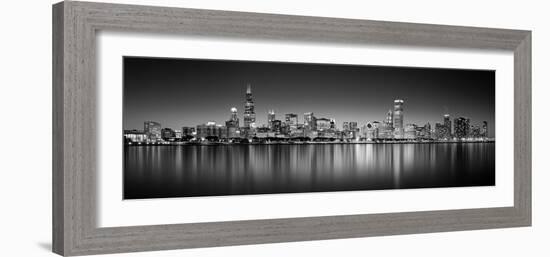 Reflection of skyscrapers in a lake, Lake Michigan, Digital Composite, Chicago, Cook County, Ill...-null-Framed Photographic Print