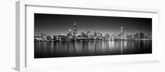 Reflection of skyscrapers in a lake, Lake Michigan, Digital Composite, Chicago, Cook County, Ill...-null-Framed Photographic Print