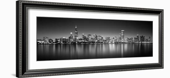 Reflection of skyscrapers in a lake, Lake Michigan, Digital Composite, Chicago, Cook County, Ill...-null-Framed Photographic Print