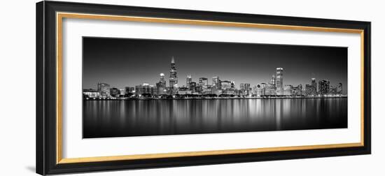 Reflection of skyscrapers in a lake, Lake Michigan, Digital Composite, Chicago, Cook County, Ill...-null-Framed Photographic Print