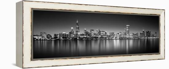 Reflection of skyscrapers in a lake, Lake Michigan, Digital Composite, Chicago, Cook County, Ill...-null-Framed Premier Image Canvas