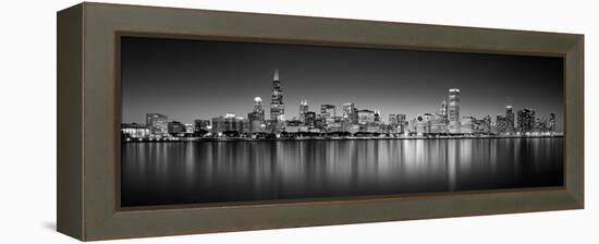 Reflection of skyscrapers in a lake, Lake Michigan, Digital Composite, Chicago, Cook County, Ill...-null-Framed Premier Image Canvas