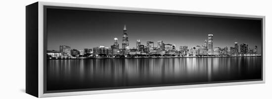 Reflection of skyscrapers in a lake, Lake Michigan, Digital Composite, Chicago, Cook County, Ill...-null-Framed Premier Image Canvas