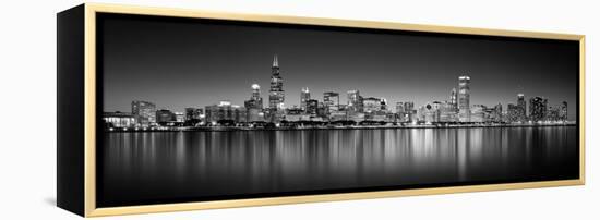 Reflection of skyscrapers in a lake, Lake Michigan, Digital Composite, Chicago, Cook County, Ill...-null-Framed Premier Image Canvas