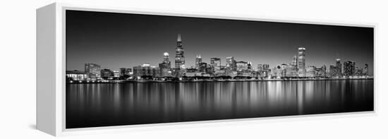 Reflection of skyscrapers in a lake, Lake Michigan, Digital Composite, Chicago, Cook County, Ill...-null-Framed Premier Image Canvas