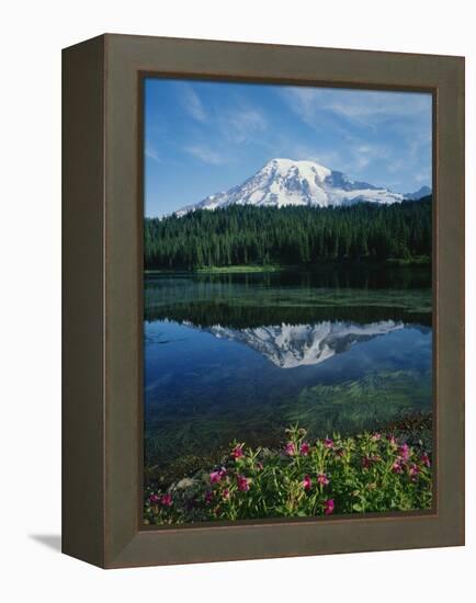 Reflection of Snowcovered Mount Rainier on Reflection Lake-James Randklev-Framed Premier Image Canvas