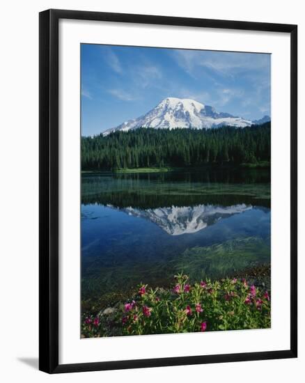 Reflection of Snowcovered Mount Rainier on Reflection Lake-James Randklev-Framed Photographic Print