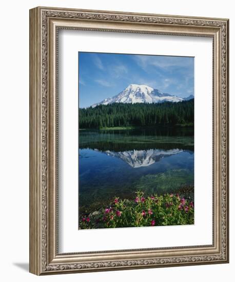 Reflection of Snowcovered Mount Rainier on Reflection Lake-James Randklev-Framed Photographic Print