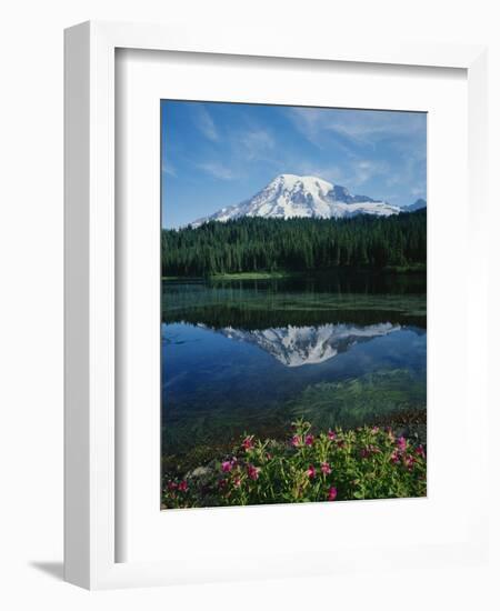 Reflection of Snowcovered Mount Rainier on Reflection Lake-James Randklev-Framed Photographic Print