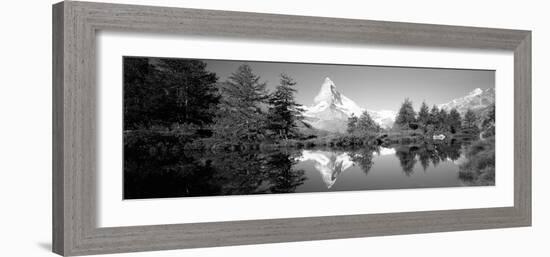 Reflection of Trees and Mountain in a Lake, Matterhorn, Switzerland-null-Framed Photographic Print