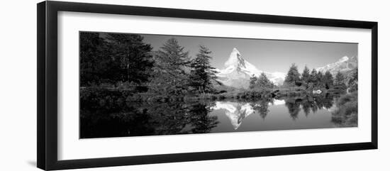 Reflection of Trees and Mountain in a Lake, Matterhorn, Switzerland-null-Framed Photographic Print