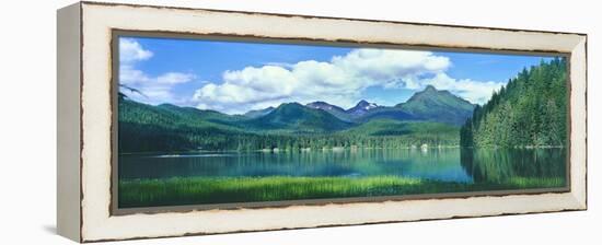 Reflection of trees in lake, Juneau Lake, Alaska, USA-Panoramic Images-Framed Premier Image Canvas