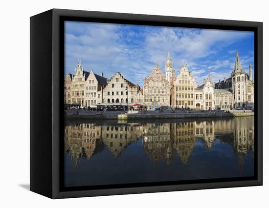 Reflection of Waterfront Town Houses, Ghent, Flanders, Belgium, Europe-Christian Kober-Framed Premier Image Canvas