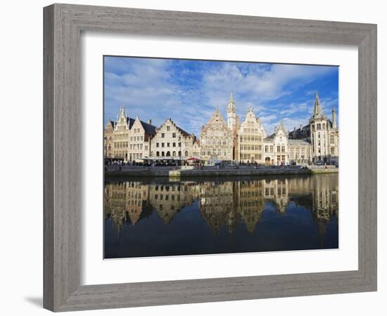 Reflection of Waterfront Town Houses, Ghent, Flanders, Belgium, Europe-Christian Kober-Framed Photographic Print