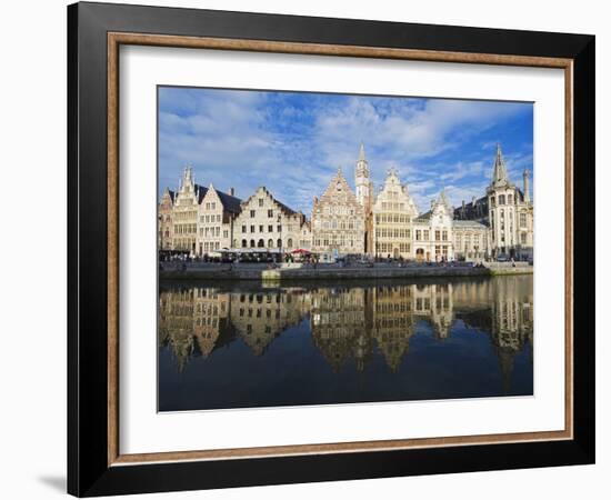 Reflection of Waterfront Town Houses, Ghent, Flanders, Belgium, Europe-Christian Kober-Framed Photographic Print