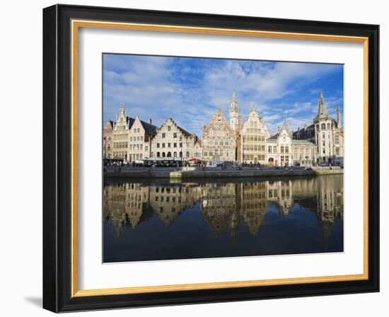 Reflection of Waterfront Town Houses, Ghent, Flanders, Belgium, Europe-Christian Kober-Framed Photographic Print