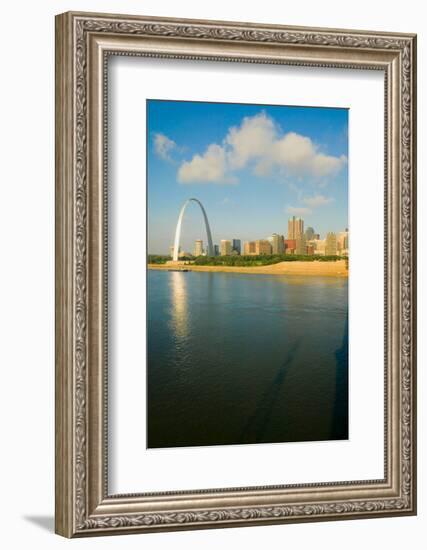 Reflection on Gateway Arch ("Gateway to the West") and skyline of St. Louis, Missouri at sunrise...-null-Framed Photographic Print