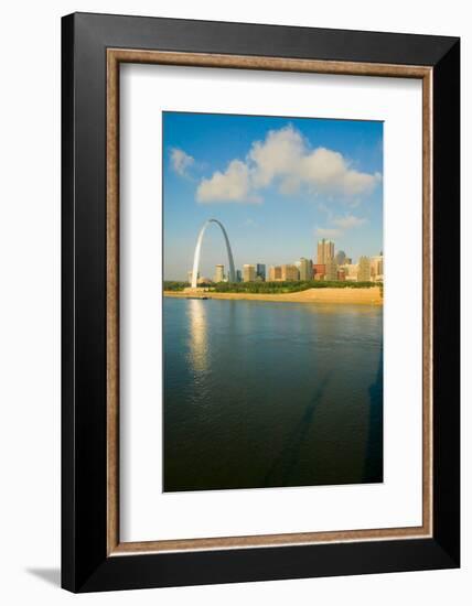 Reflection on Gateway Arch ("Gateway to the West") and skyline of St. Louis, Missouri at sunrise...-null-Framed Photographic Print