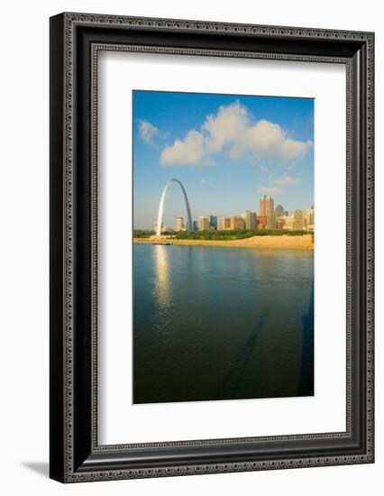 Reflection on Gateway Arch ("Gateway to the West") and skyline of St. Louis, Missouri at sunrise...-null-Framed Photographic Print