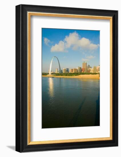 Reflection on Gateway Arch ("Gateway to the West") and skyline of St. Louis, Missouri at sunrise...-null-Framed Photographic Print