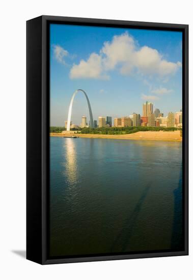 Reflection on Gateway Arch ("Gateway to the West") and skyline of St. Louis, Missouri at sunrise...-null-Framed Premier Image Canvas