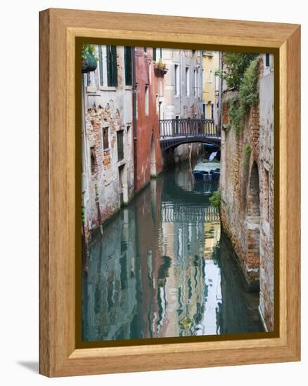 Reflections and Small Bridge of Canal of Venice, Italy-Terry Eggers-Framed Premier Image Canvas