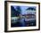 Reflections in the Canals of Restaurant and Bridge, Illuminated in the Evening, in Bruges, Belgium-Pate Jenny-Framed Photographic Print