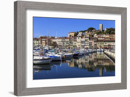 Reflections of boats and Le Suquet, Old port, Cannes, Cote d'Azur, Alpes Maritimes, France-Eleanor Scriven-Framed Photographic Print