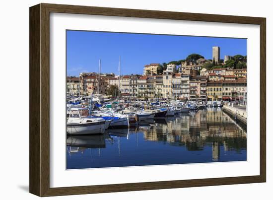 Reflections of boats and Le Suquet, Old port, Cannes, Cote d'Azur, Alpes Maritimes, France-Eleanor Scriven-Framed Photographic Print