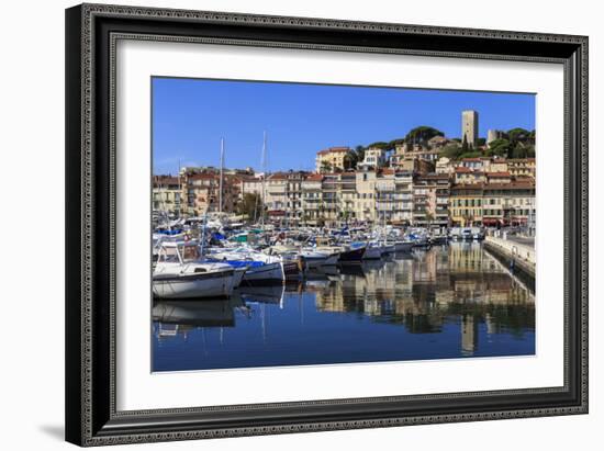 Reflections of boats and Le Suquet, Old port, Cannes, Cote d'Azur, Alpes Maritimes, France-Eleanor Scriven-Framed Photographic Print